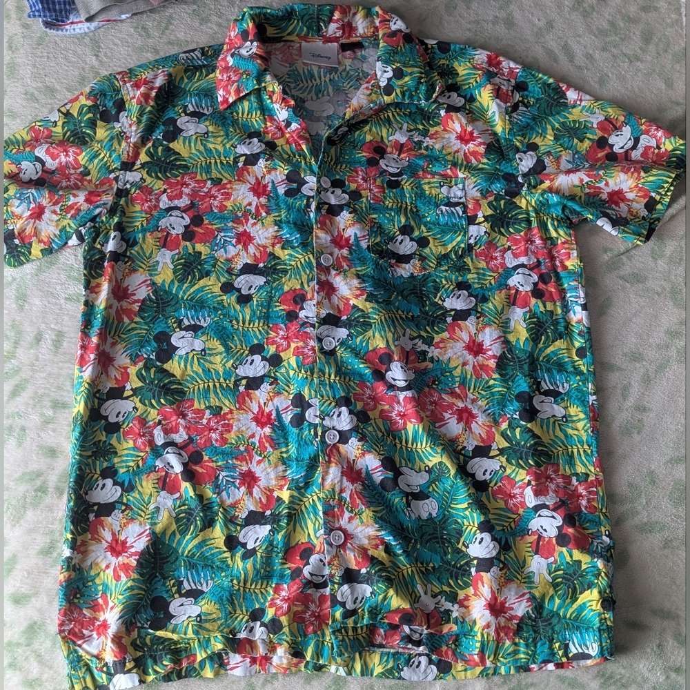Disney Mickey Mouse Tropical Hawaiian Button Up Shirt Small